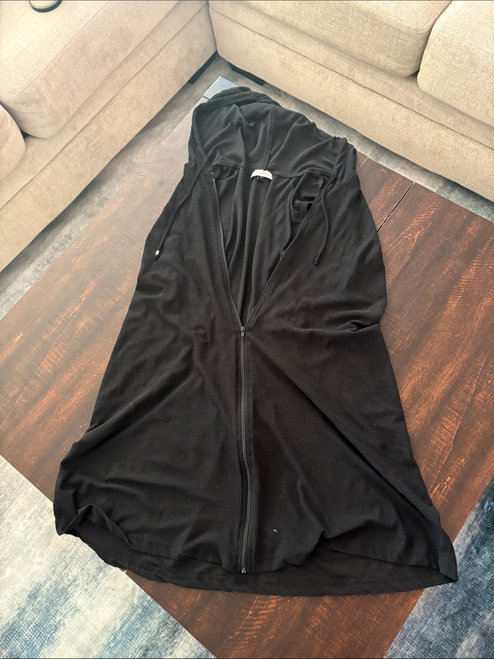 Black Hooded Long Zip swimsuit coverup